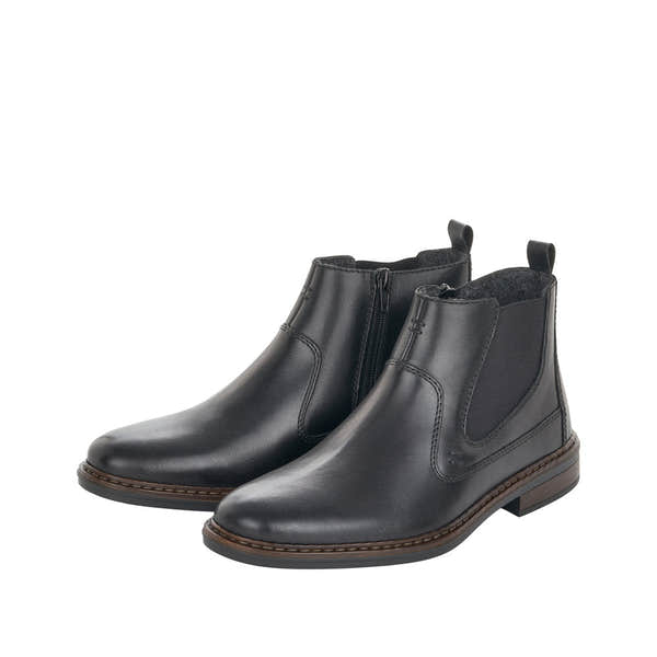 Rieker 37662-00 Mens Wide Black Leather Side Zip Ankle Boots-elevate your sole