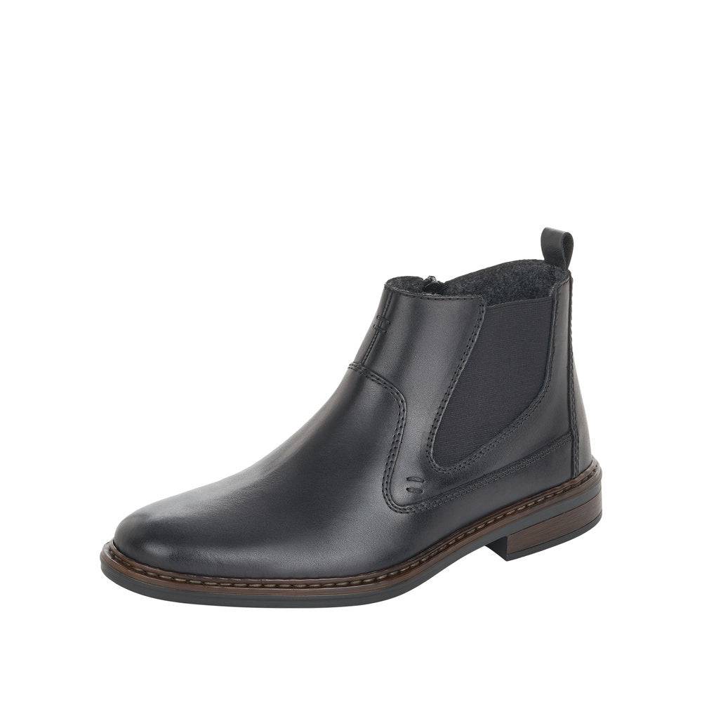 Rieker 37662-00 Mens Wide Black Leather Side Zip Ankle Boots-elevate your sole