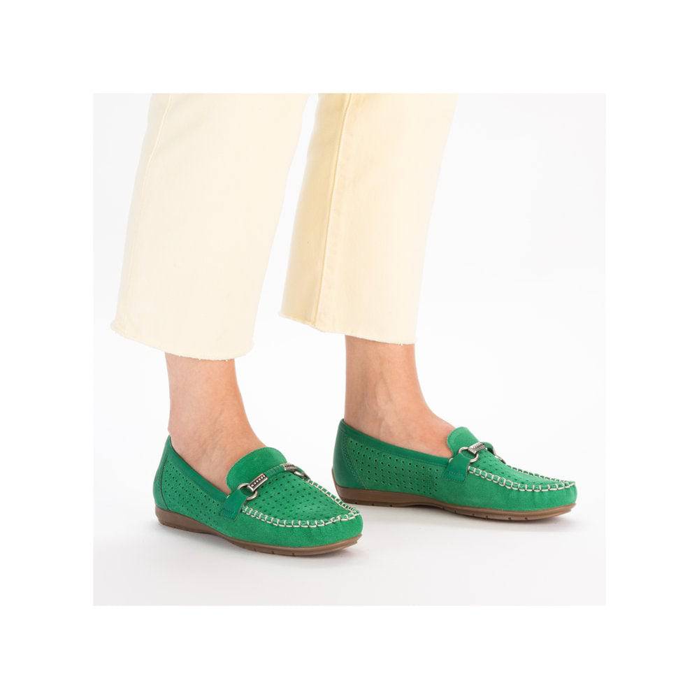 Rieker 40253-54 Ladies Green Leather Slip On Loafers-elevate your sole