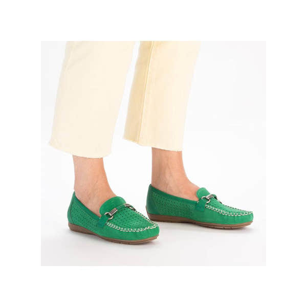 Rieker 40253-54 Ladies Green Leather Slip On Loafers-elevate your sole
