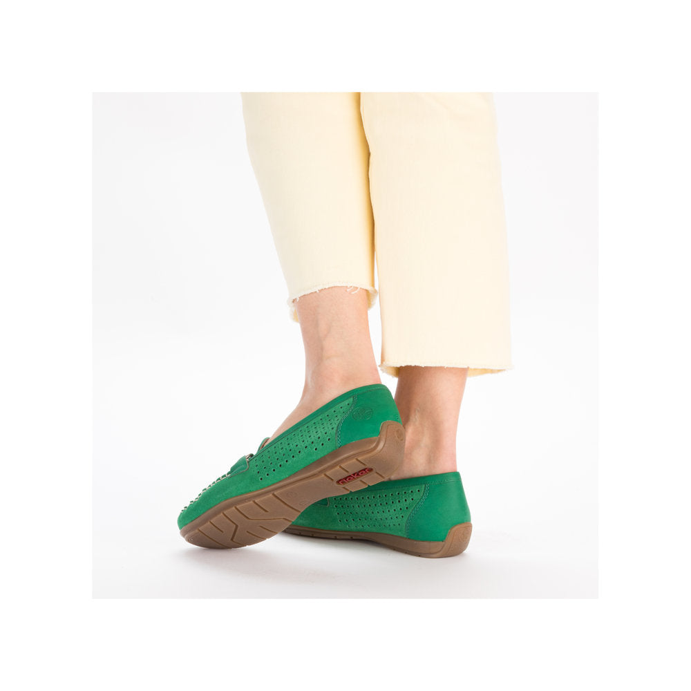 Rieker 40253-54 Ladies Green Leather Slip On Loafers-elevate your sole