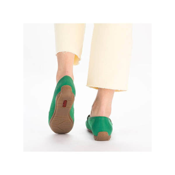 Rieker 40253-54 Ladies Green Leather Slip On Loafers-elevate your sole