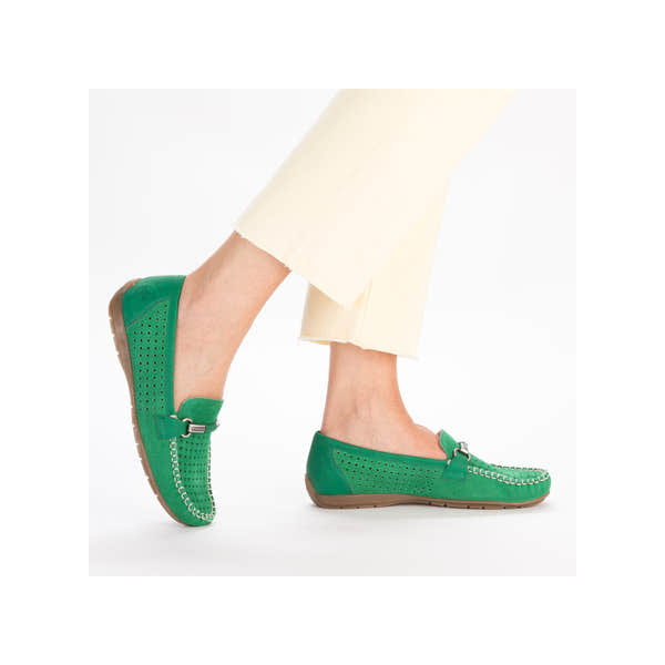Rieker 40253-54 Ladies Green Leather Slip On Loafers-elevate your sole