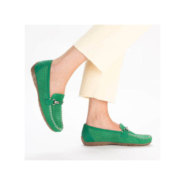 Rieker 40253-54 Ladies Green Leather Slip On Loafers-elevate your sole