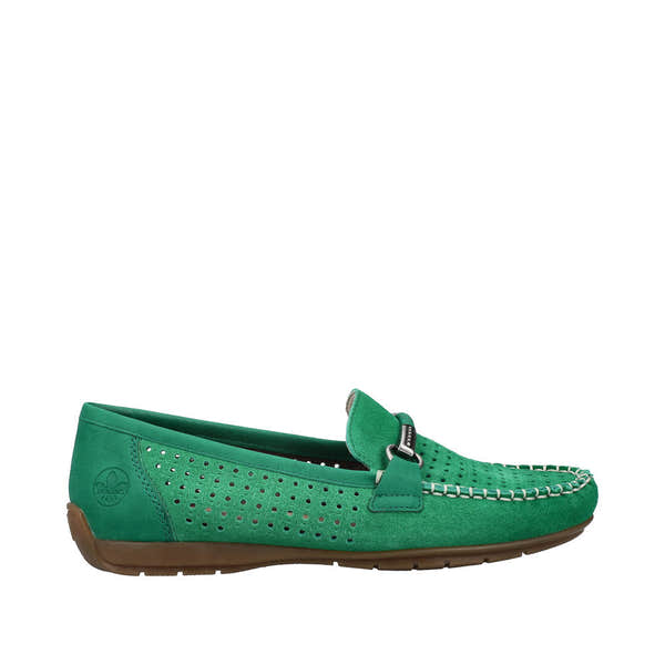 Rieker 40253-54 Ladies Green Leather Slip On Loafers-elevate your sole