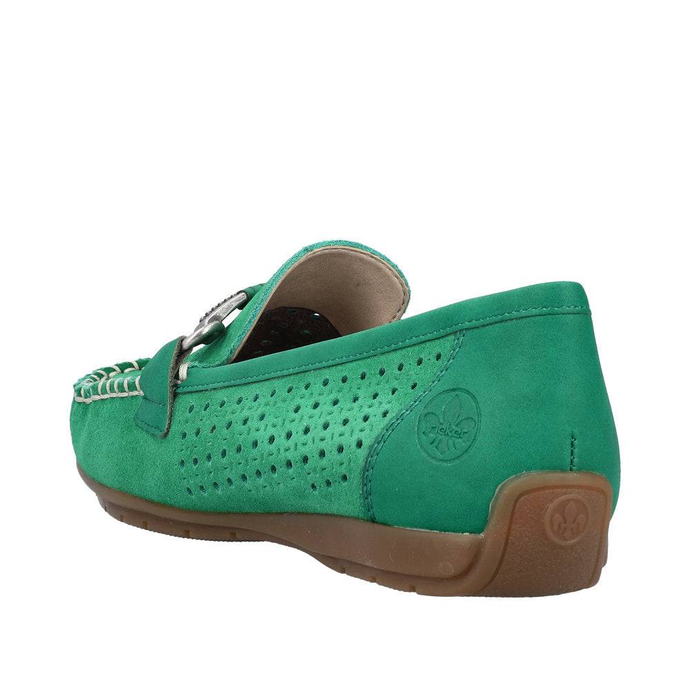 Rieker 40253-54 Ladies Green Leather Slip On Loafers-elevate your sole