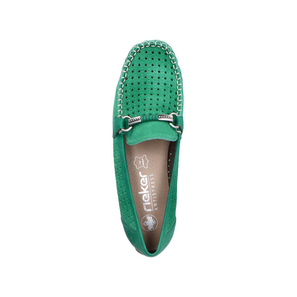 Rieker 40253-54 Ladies Green Leather Slip On Loafers-elevate your sole