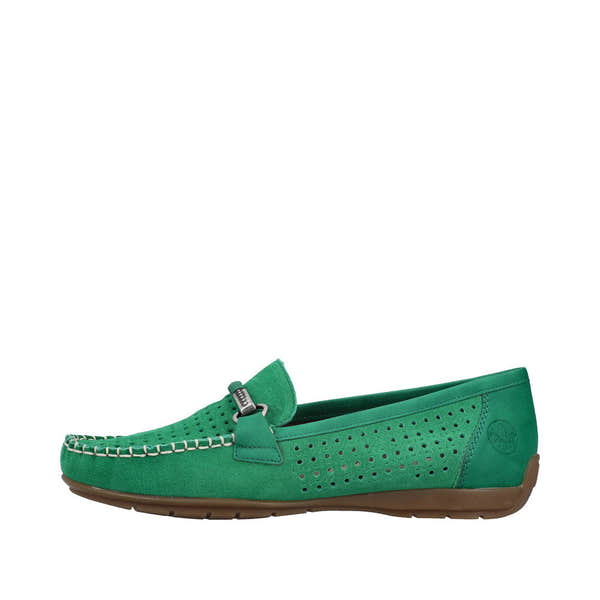 Rieker 40253-54 Ladies Green Leather Slip On Loafers-elevate your sole