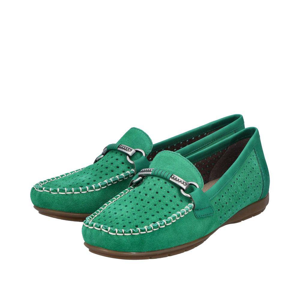 Rieker 40253-54 Ladies Green Leather Slip On Loafers-elevate your sole