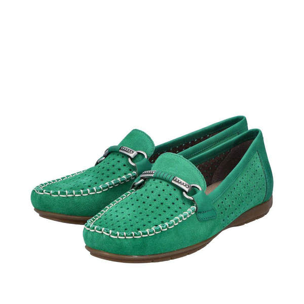 Rieker 40253-54 Ladies Green Leather Slip On Loafers-elevate your sole