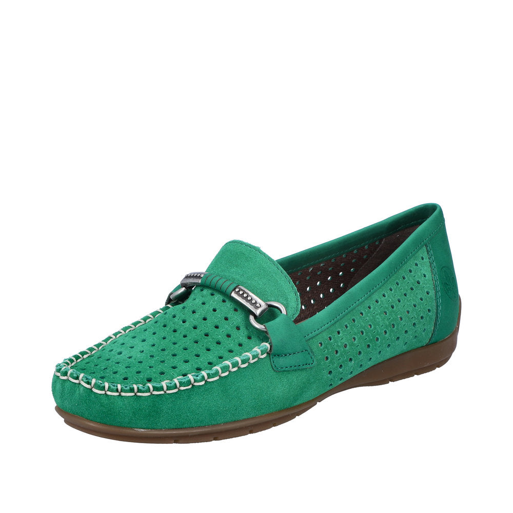 Rieker 40253-54 Ladies Green Leather Slip On Loafers-elevate your sole