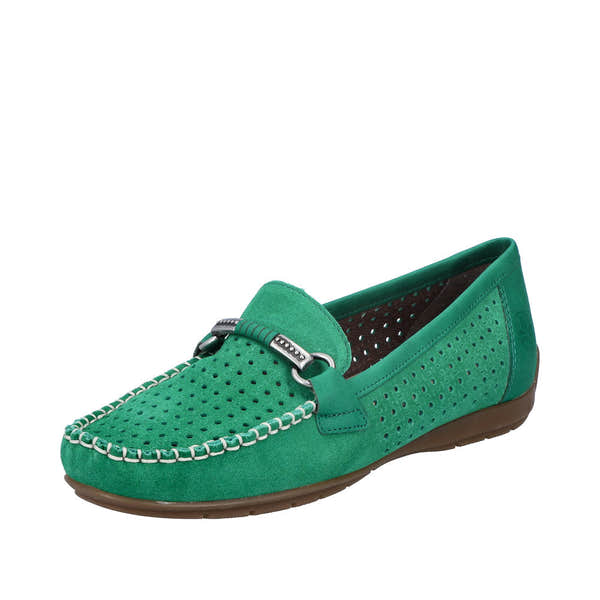 Rieker 40253-54 Ladies Green Leather Slip On Loafers-elevate your sole