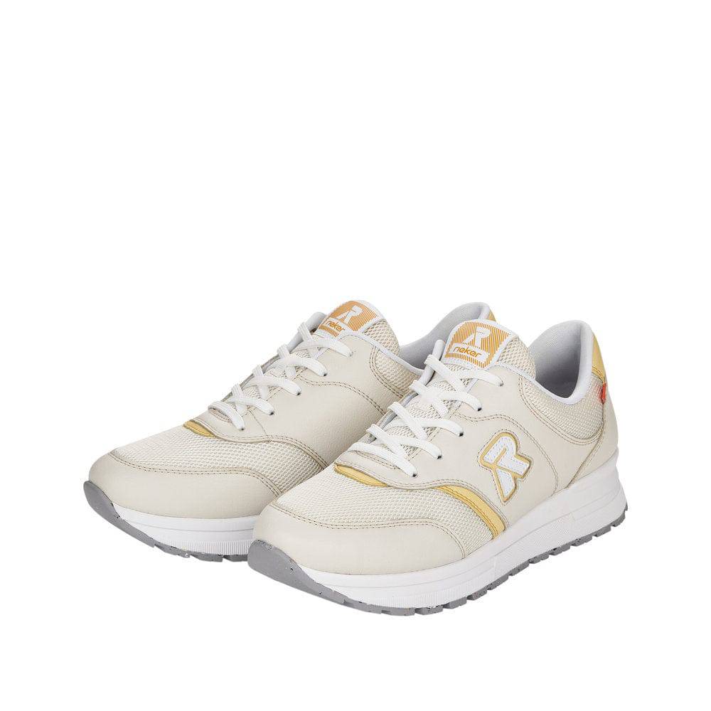 Rieker 40801-82 Ladies Off White Textile Lace Up Trainers-elevate your sole