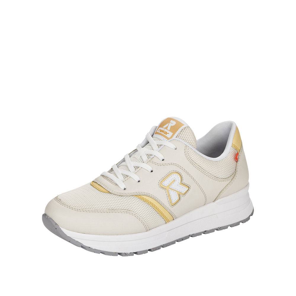 Rieker 40801-82 Ladies Off White Textile Lace Up Trainers-elevate your sole