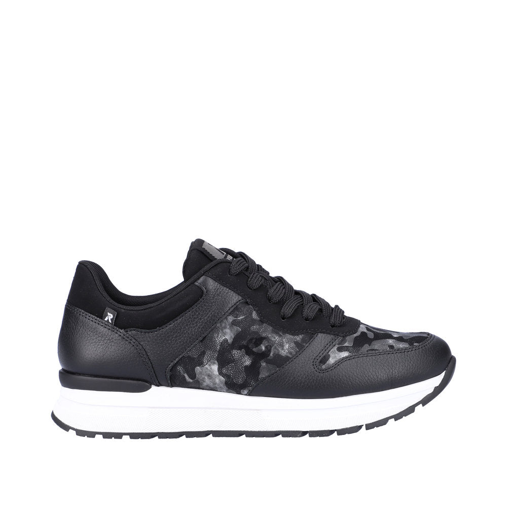 Rieker 40804-00 Ladies Black Leather & Textile Lace Up Trainers-elevate your sole