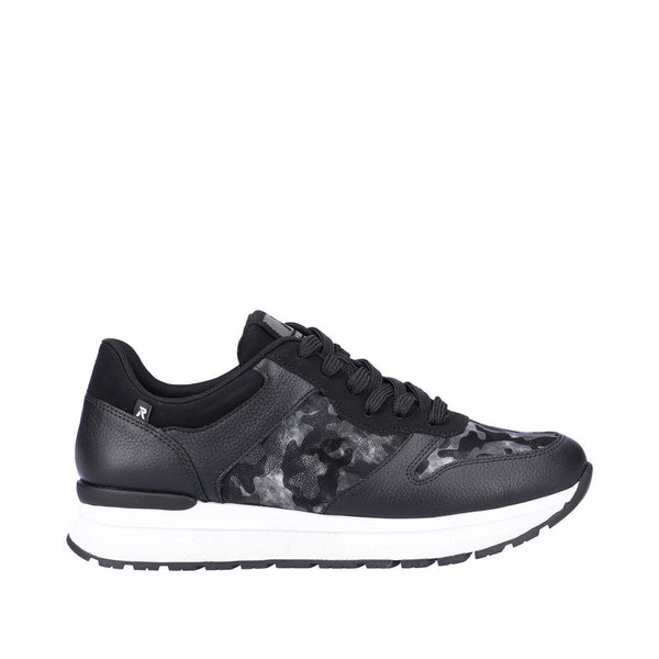 Rieker 40804-00 Ladies Black Leather & Textile Lace Up Trainers-elevate your sole
