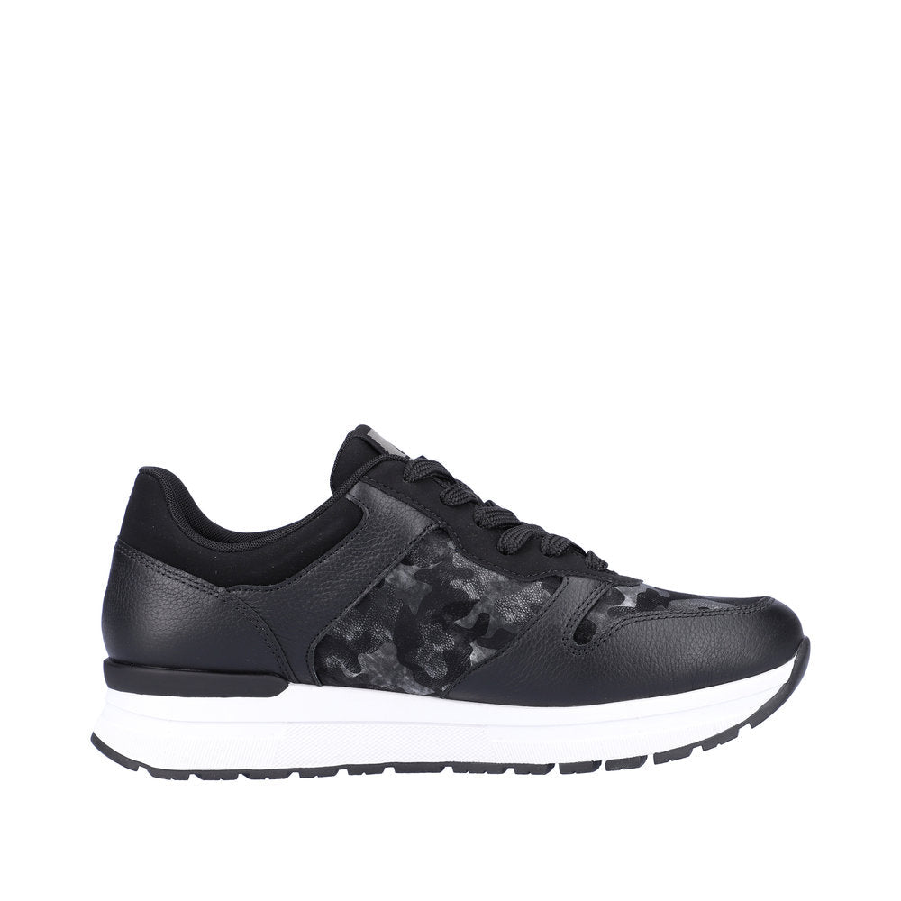 Rieker 40804-00 Ladies Black Leather & Textile Lace Up Trainers-elevate your sole