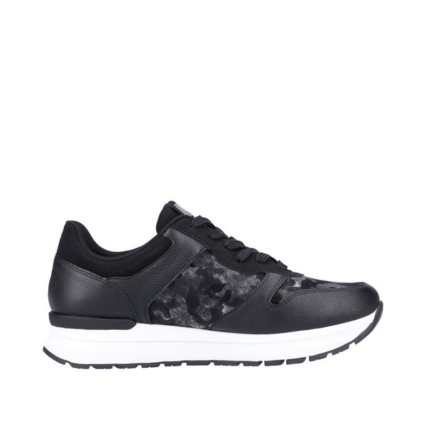 Rieker 40804-00 Ladies Black Leather & Textile Lace Up Trainers-elevate your sole
