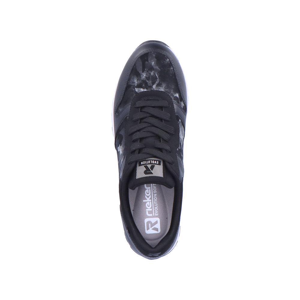 Rieker 40804-00 Ladies Black Leather & Textile Lace Up Trainers-elevate your sole
