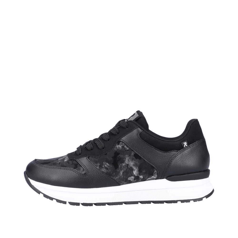 Rieker 40804-00 Ladies Black Leather & Textile Lace Up Trainers-elevate your sole