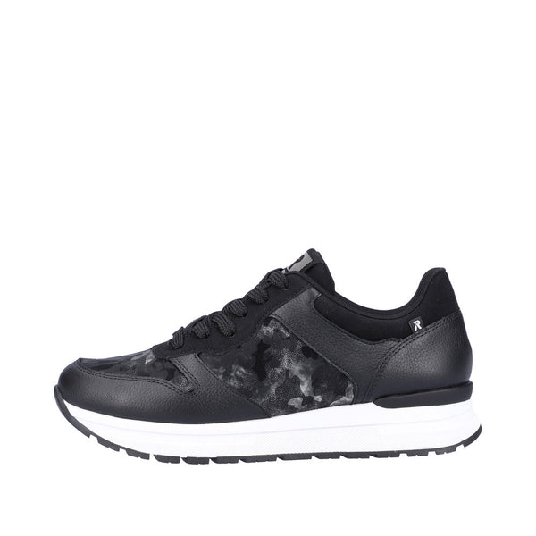Rieker 40804-00 Ladies Black Leather & Textile Lace Up Trainers-elevate your sole
