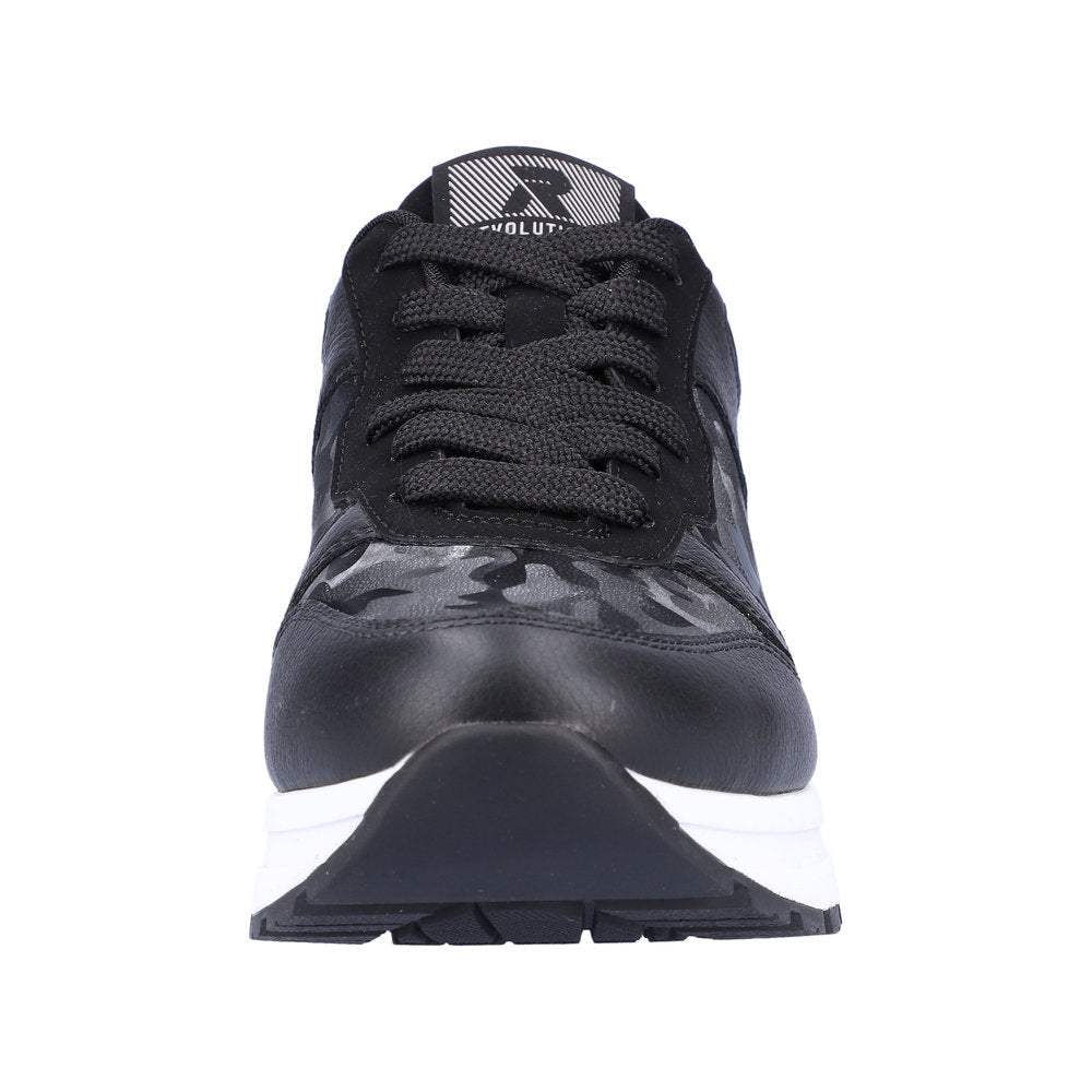Rieker 40804-00 Ladies Black Leather & Textile Lace Up Trainers-elevate your sole