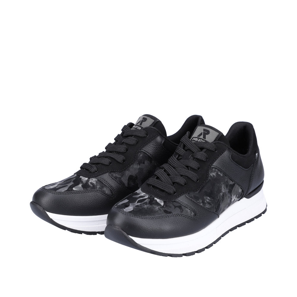 Rieker 40804-00 Ladies Black Leather & Textile Lace Up Trainers-elevate your sole