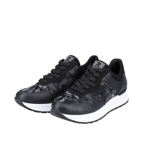 Rieker 40804-00 Ladies Black Leather & Textile Lace Up Trainers-elevate your sole