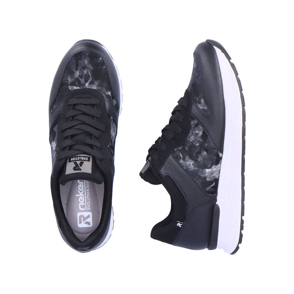 Rieker 40804-00 Ladies Black Leather & Textile Lace Up Trainers-elevate your sole