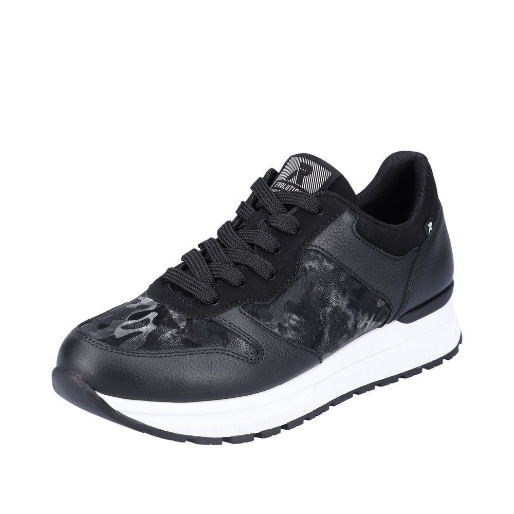 Rieker 40804-00 Ladies Black Leather & Textile Lace Up Trainers-elevate your sole