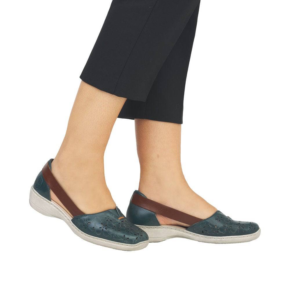 Rieker 41356-13 Ladies Blue Leather Slip On Loafers-elevate your sole