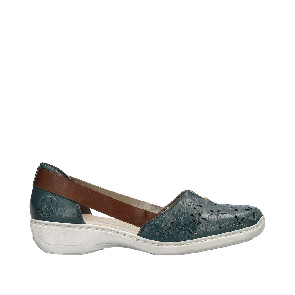Rieker 41356-13 Ladies Blue Leather Slip On Loafers-elevate your sole