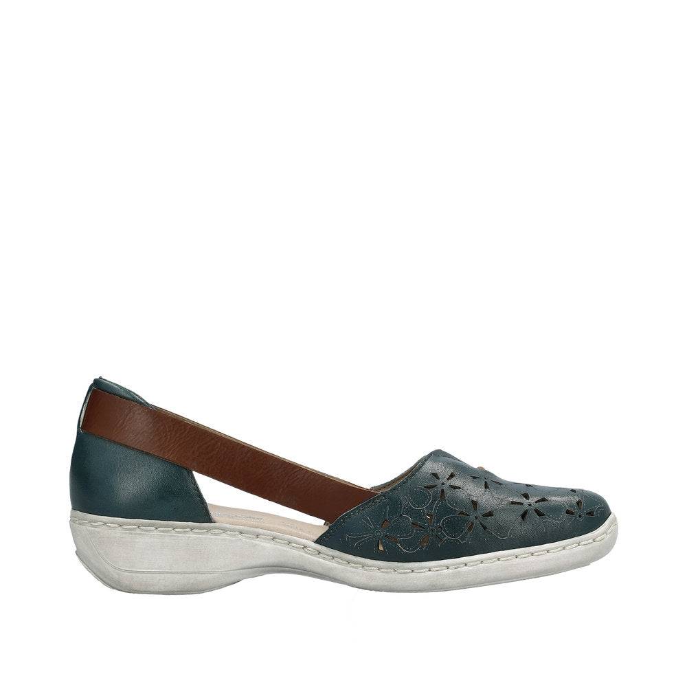 Rieker 41356-13 Ladies Blue Leather Slip On Loafers-elevate your sole