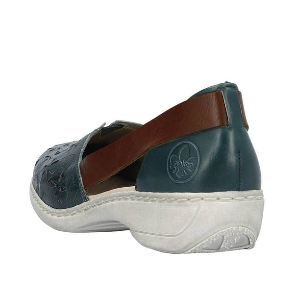 Rieker 41356-13 Ladies Blue Leather Slip On Loafers-elevate your sole
