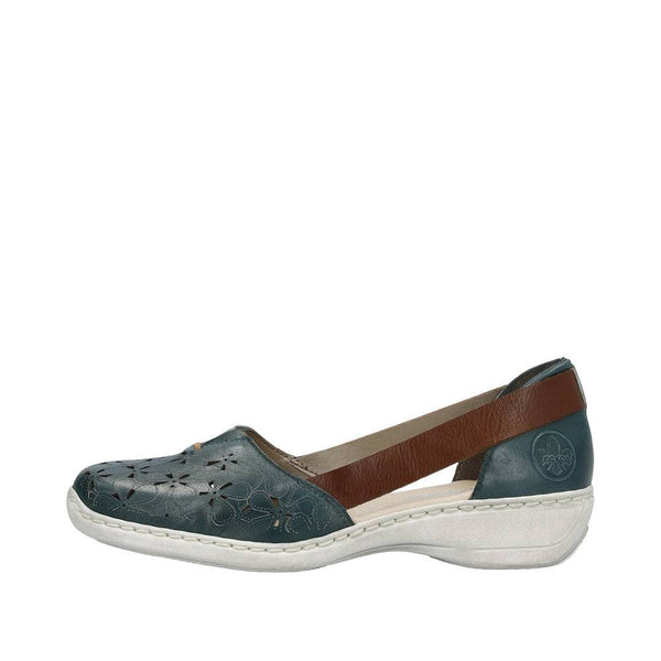 Rieker 41356-13 Ladies Blue Leather Slip On Loafers-elevate your sole