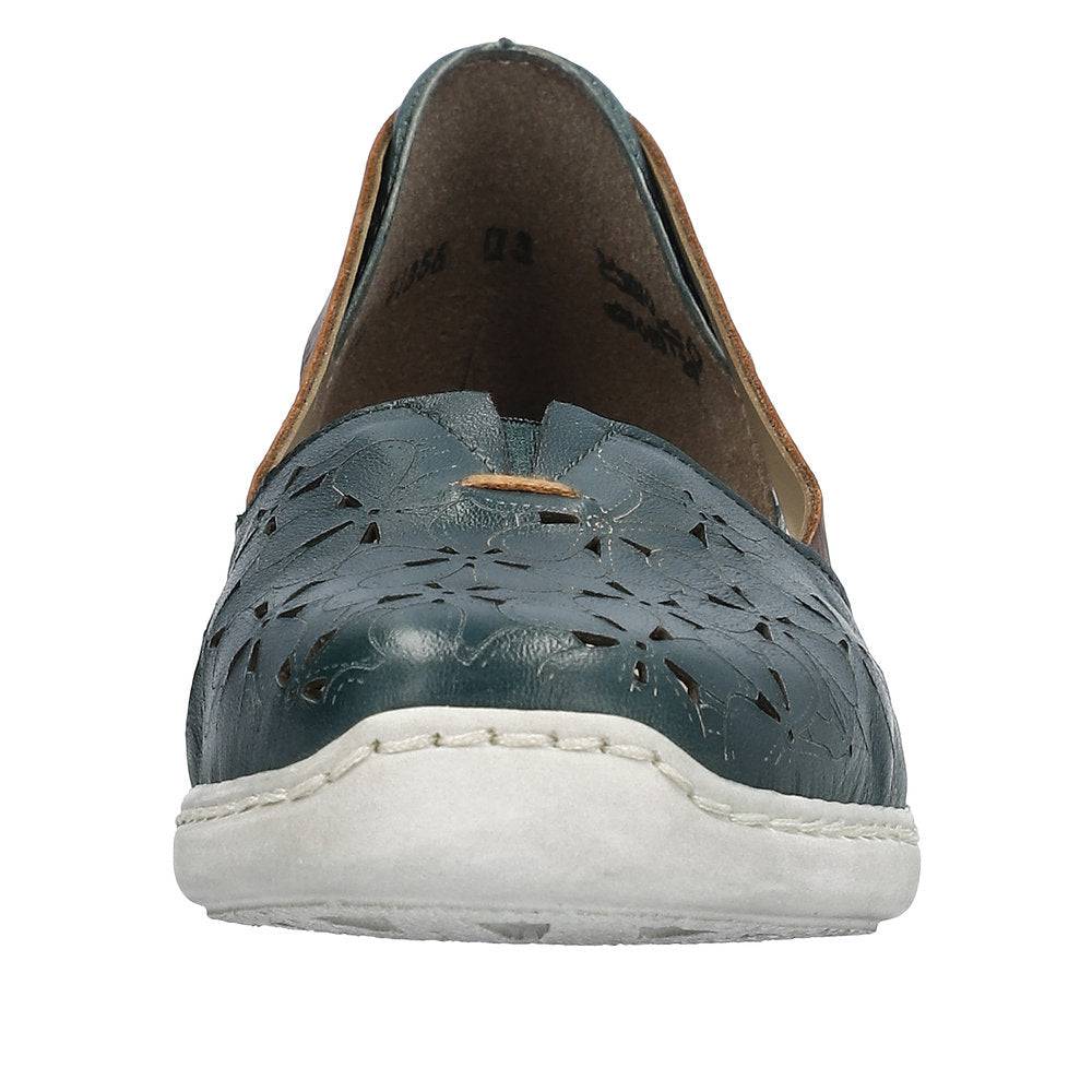Rieker 41356-13 Ladies Blue Leather Slip On Loafers-elevate your sole