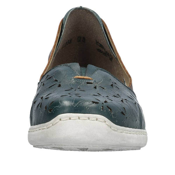 Rieker 41356-13 Ladies Blue Leather Slip On Loafers-elevate your sole