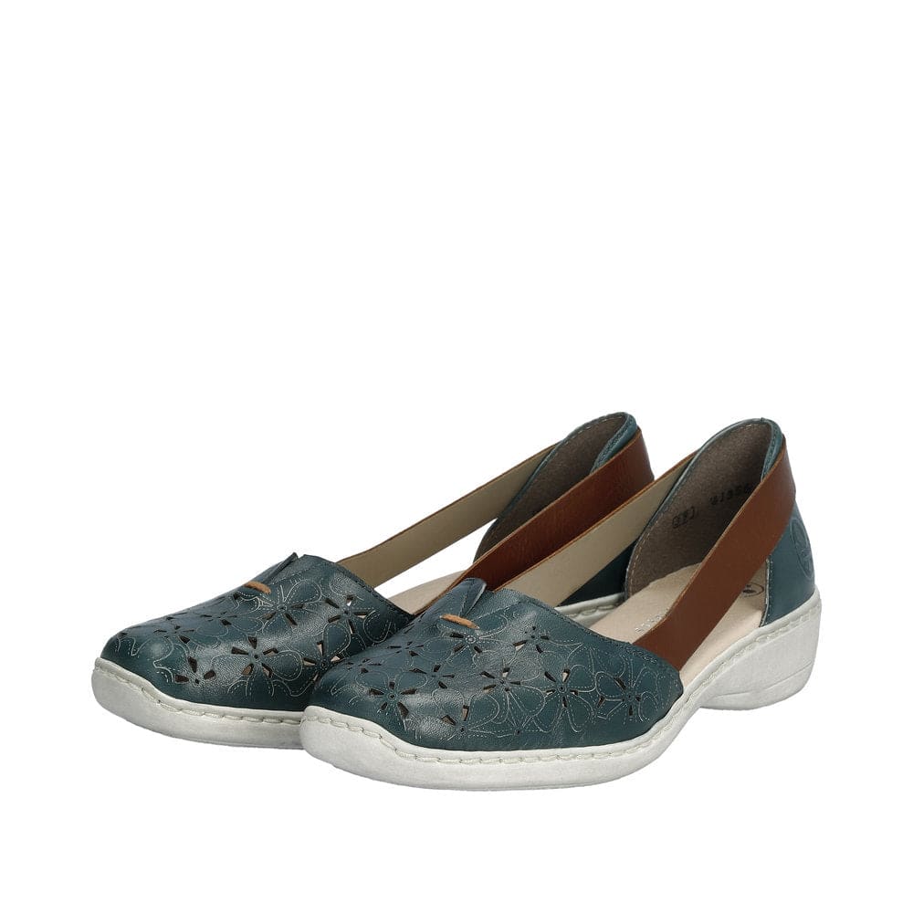 Rieker 41356-13 Ladies Blue Leather Slip On Loafers-elevate your sole