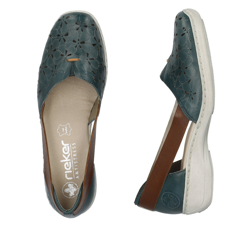 Rieker 41356-13 Ladies Blue Leather Slip On Loafers-elevate your sole