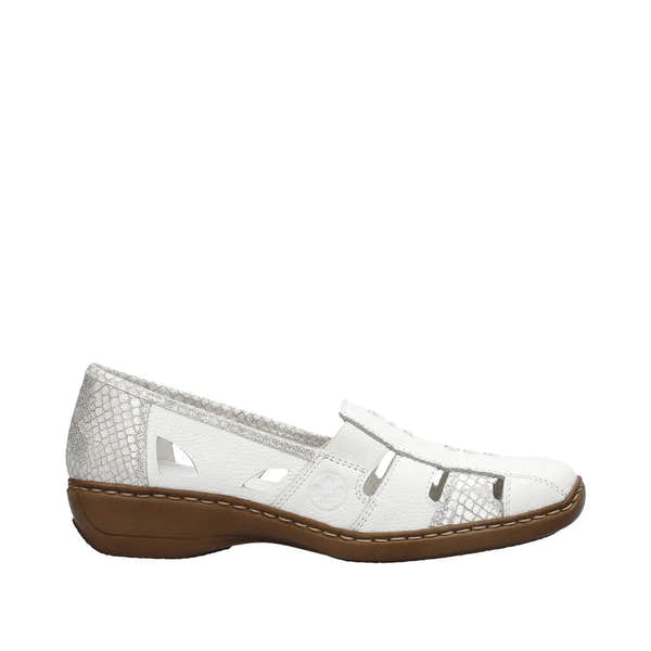 Rieker 41385-80 Ladies White/Silver Leather Slip On Loafers-elevate your sole