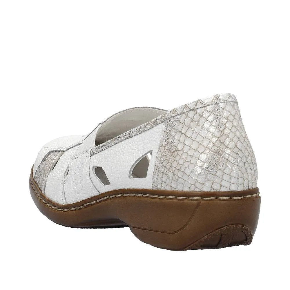 Rieker 41385-80 Ladies White/Silver Leather Slip On Loafers-elevate your sole