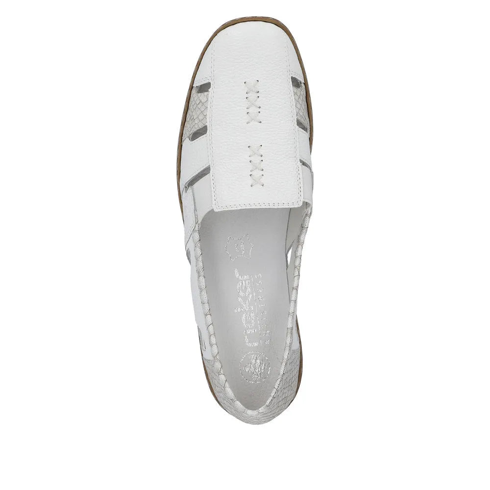Rieker 41385-80 Ladies White/Silver Leather Slip On Loafers-elevate your sole