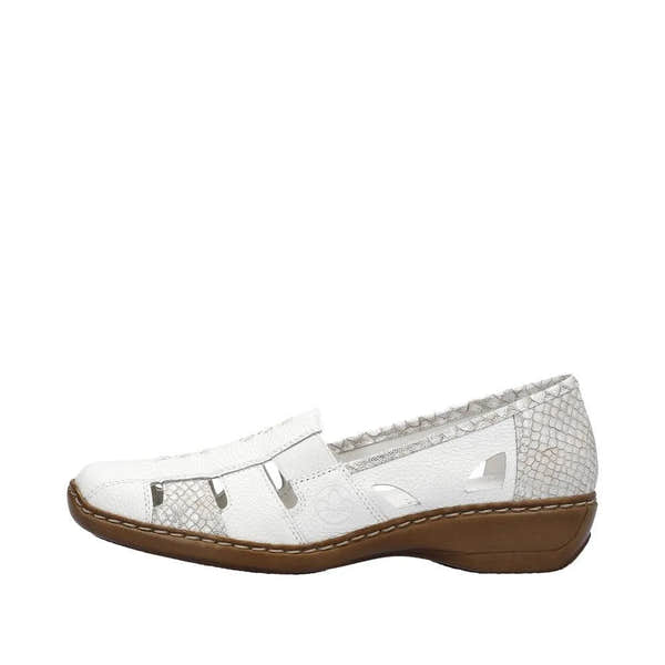 Rieker 41385-80 Ladies White/Silver Leather Slip On Loafers-elevate your sole