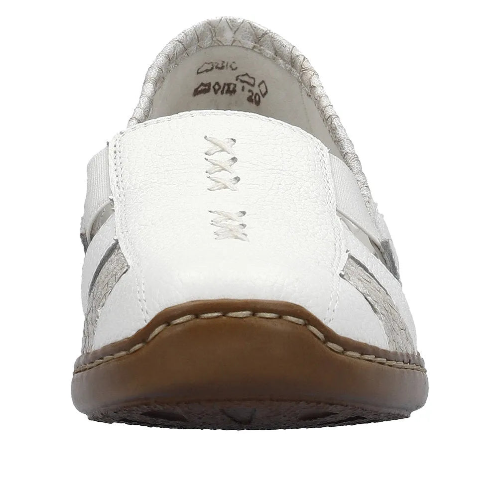 Rieker 41385-80 Ladies White/Silver Leather Slip On Loafers-elevate your sole