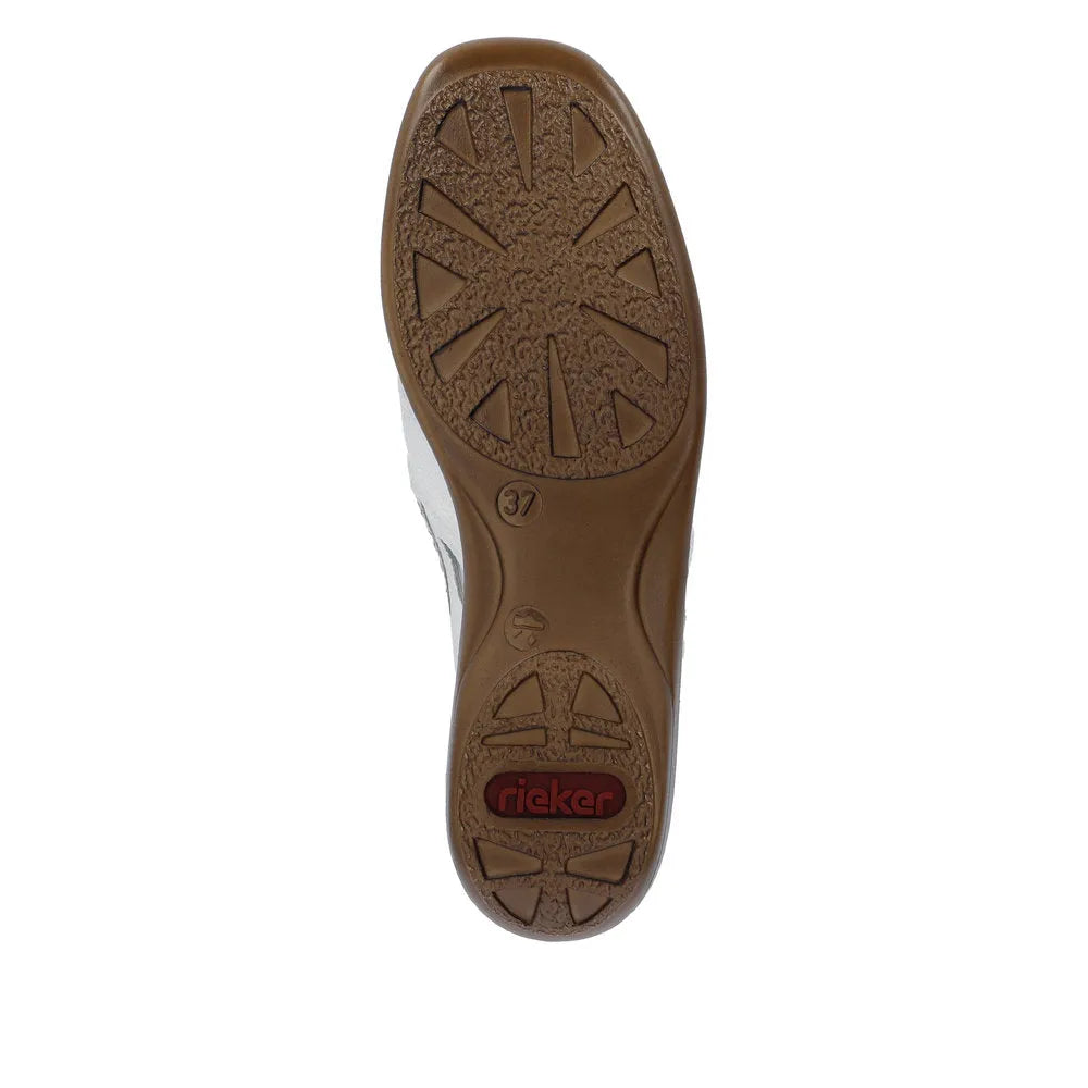 Rieker 41385-80 Ladies White/Silver Leather Slip On Loafers-elevate your sole