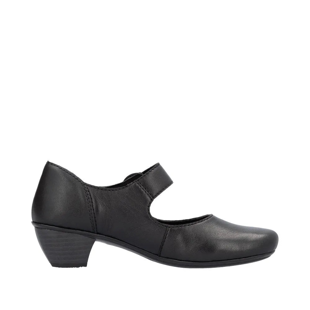 Rieker 41756-00 Ladies Black Leather Buckle Heels-elevate your sole