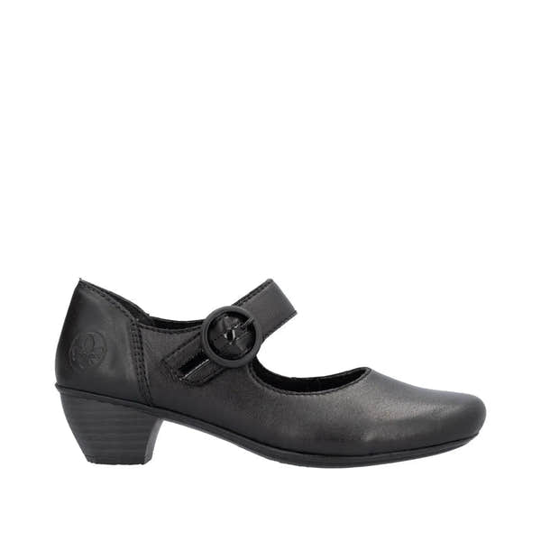Rieker 41756-00 Ladies Black Leather Buckle Heels-elevate your sole