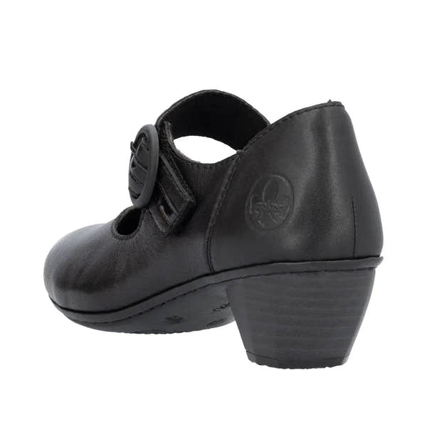 Rieker 41756-00 Ladies Black Leather Buckle Heels-elevate your sole