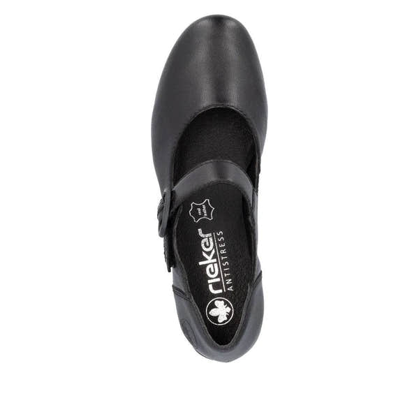Rieker 41756-00 Ladies Black Leather Buckle Heels-elevate your sole