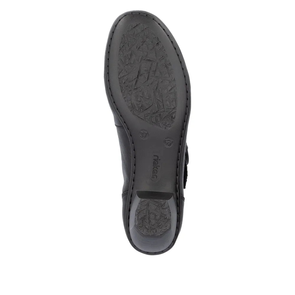 Rieker 41756-00 Ladies Black Leather Buckle Heels-elevate your sole